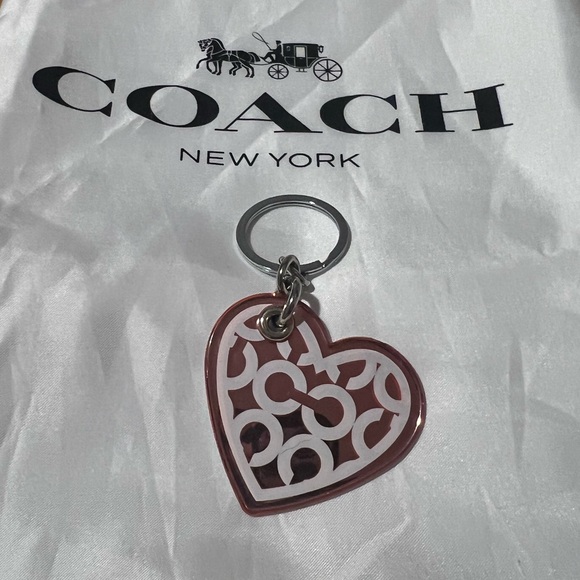 Coach Poppy Pink, White & Silver Heart Keyring Bag Charm - Picture 1 of 7